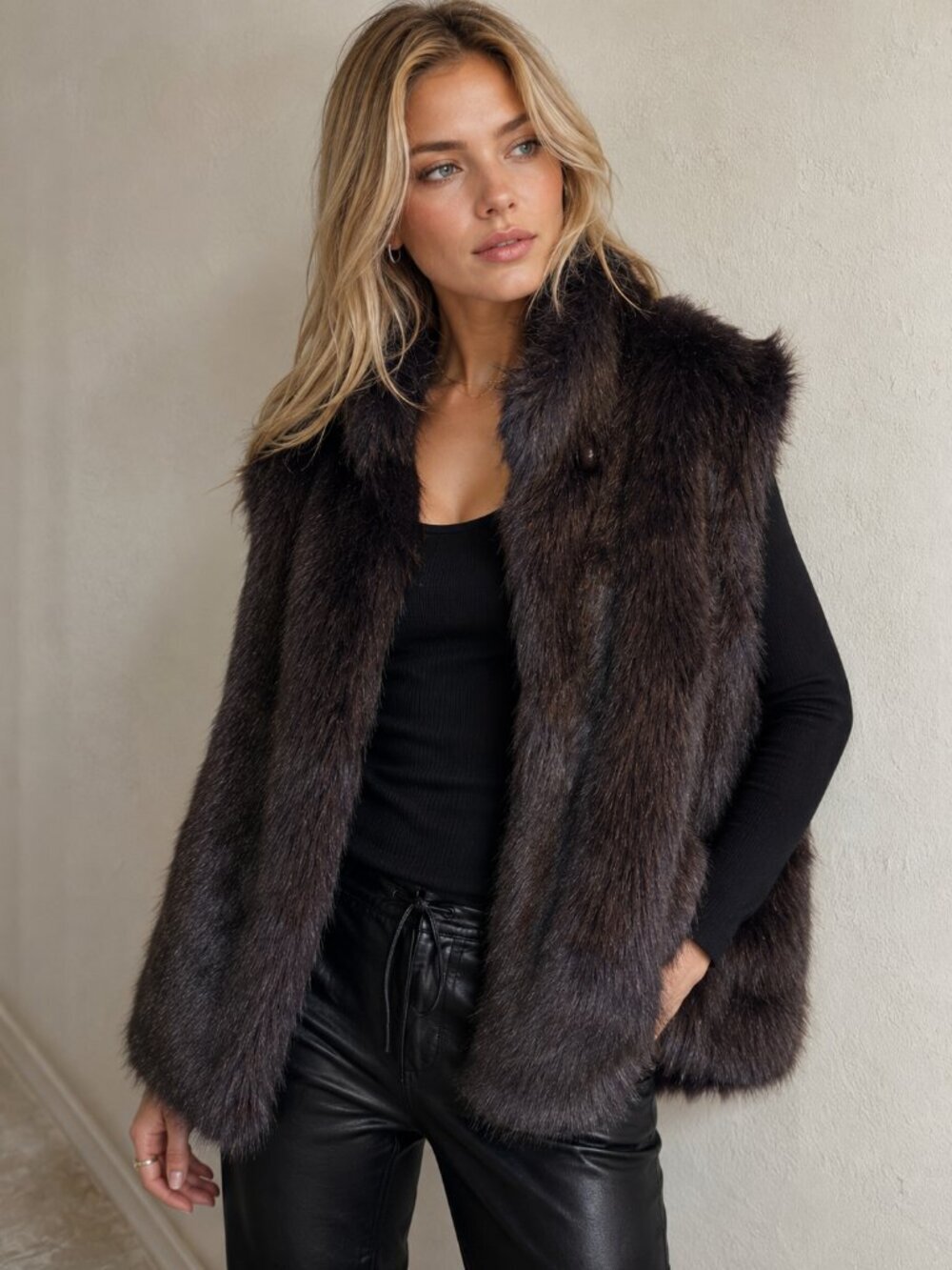 Vintage Faux Fur Vest 1X Purple Soft Quiet Luxury